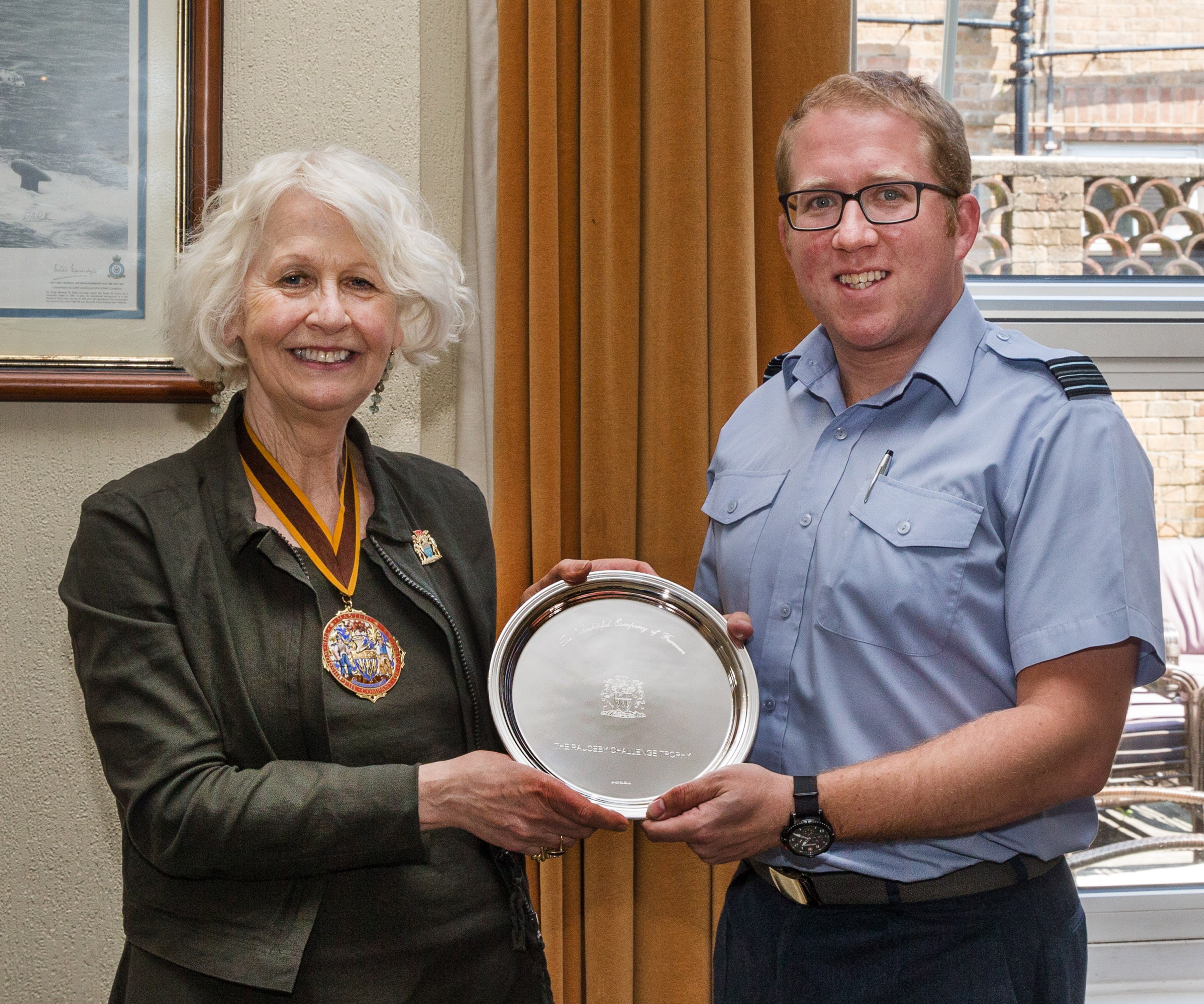 Rosie Carne presents Salver to Sqn Leader Alan (Stubsy) Stubbs 2019